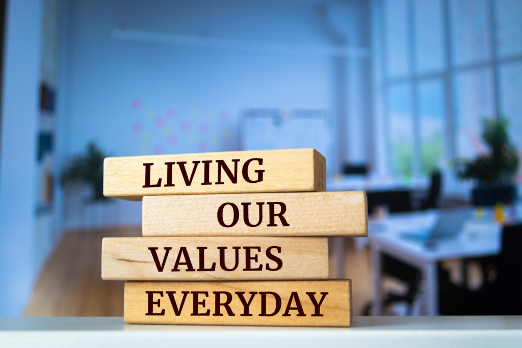 Four blocks with the words Living Your Values Everyday